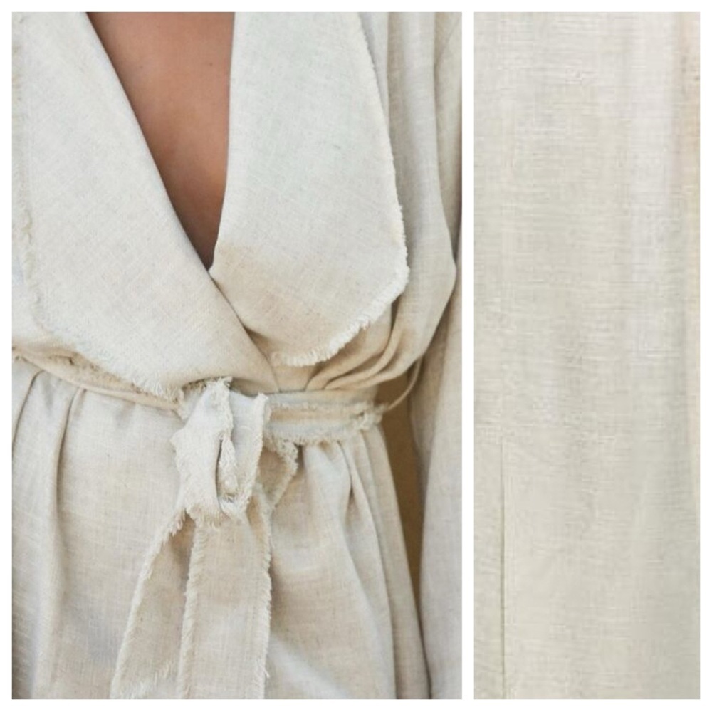 NWT. Zara Cream Viscose/Linen Blend Frayed Rustic Trench. Size M-L. - Picture 4 of 10